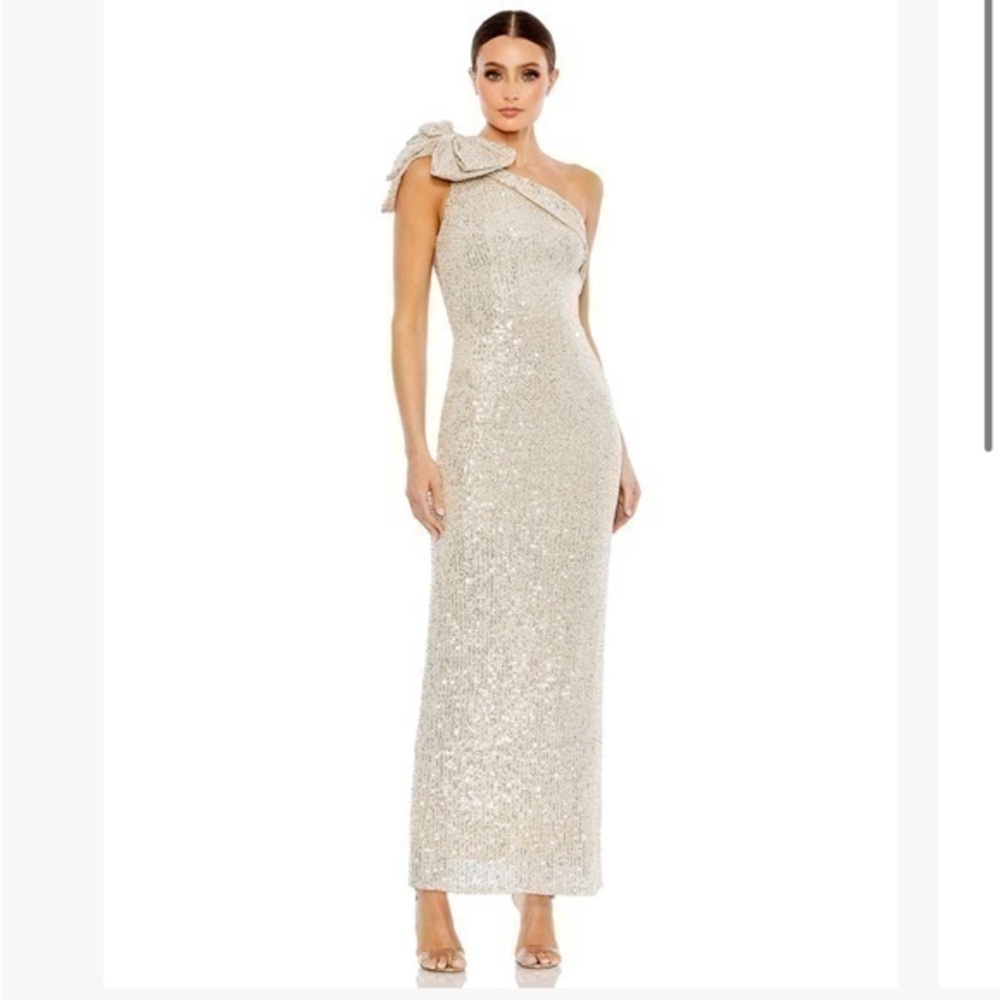 New ▶️ Mac Duggal ◀️ 11283 SEQUINED BOW ONE SHOULDER COLUMN GOWN